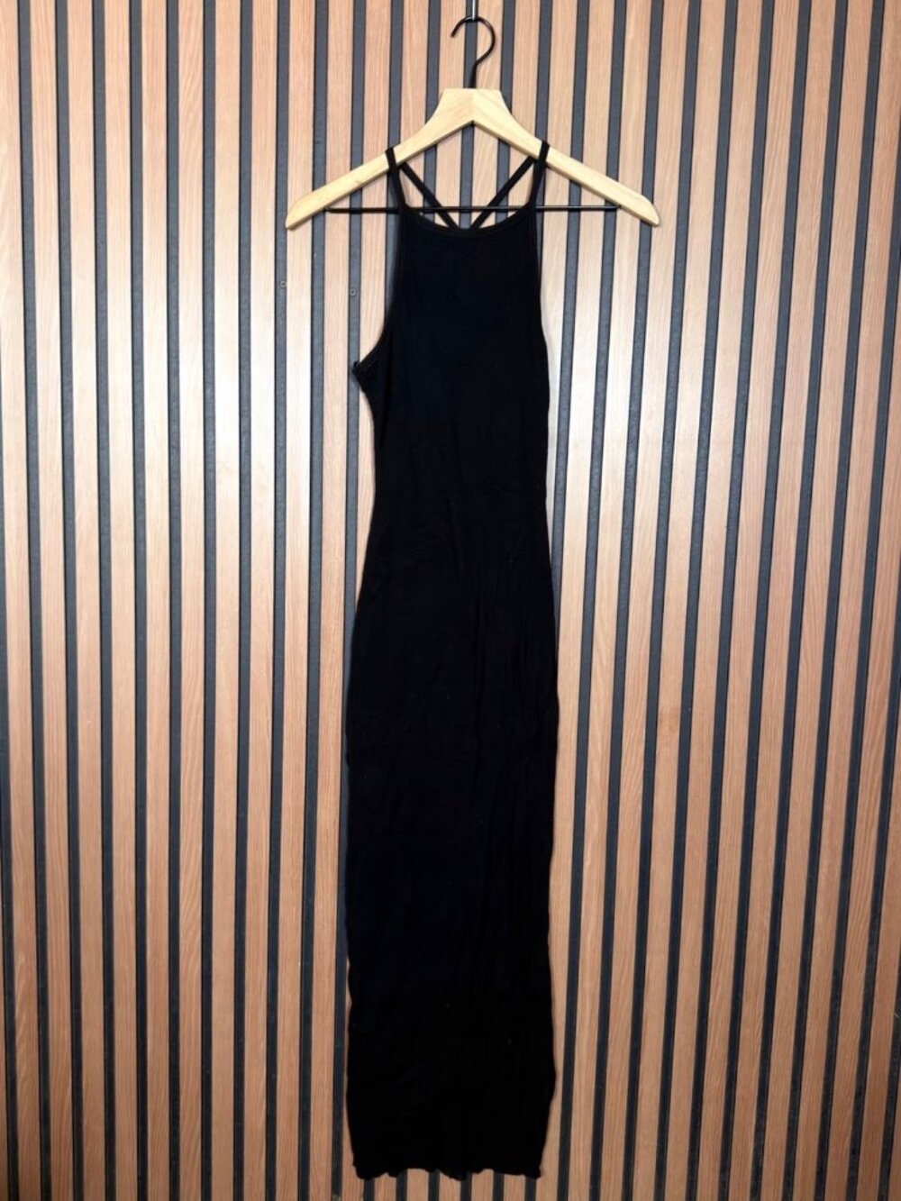 James Perse Maxi Dress 0 / XS Womens Black Ribbed Bodycon Fitted Cutsie